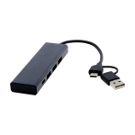USB-hub Terra 3USB 1C kleur zwart vierde weergave