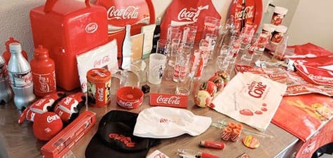 diverse coca-cola merchandise