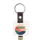 Houten usb met logo en sleutelhanger met vierkante vorm Square kleur naturel