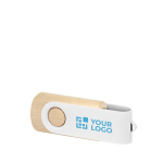 Zakelijke houten USB met logo Witte Draaiclip Woodwhite kleur licht hout