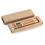 Milieuvriendelijke pen en potloodset met blauwe inkt Bamboo kleur hout