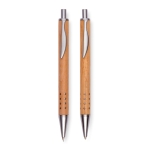 Eco schrijfset met logo, balpen met zwarte inkt en potlood Wooden kleur hout zevende weergave
