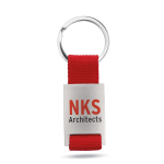 Metalen sleutelhanger graveren met strip van polyester kleur rood hoofdweergave vierde weergave