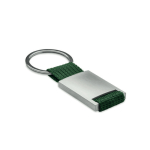 Metalen sleutelhanger graveren met strip van polyester kleur donkergroen