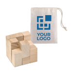 Houten puzzel met logo in katoenen tasje Astrum kleur hout weergave met bedrukking