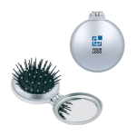Kleine spiegel met ronde haarborstel Combi kleur zilver weergave met bedrukking