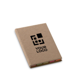 Notitieblokken van gerecycled karton en stickers EcoStick weergave met bedrukking