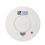Rookmelder gepersonaliseerd met logo SmokeGuard kleur wit weergave met bedrukking