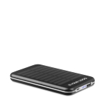 Zonne energie powerbank bedrukken 4.000 mAh Powercard Solarcharge kleur zwart weergave met bedrukking
