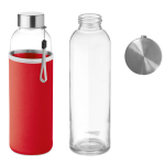 Glazen waterflessen met hoesje 500ml kleur rood