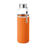 Glazen waterflessen met hoesje 500ml kleur oranje