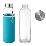 Glazen waterflessen met hoesje 500ml kleur turkoois