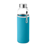 Glazen waterflessen met hoesje 500ml kleur turkoois