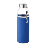 Glazen waterflessen met hoesje 500ml kleur koningsblauw