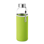 Glazen waterflessen met hoesje 500ml kleur limoen groen
