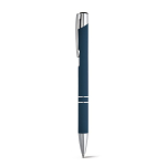 Goedkope aluminium pen met rubberen afwerking en zwarte inkt Glober kleur blauw