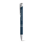 Goedkope aluminium pen met rubberen afwerking en zwarte inkt Glober kleur blauw afbeelding met logo