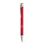 Goedkope aluminium pen met rubberen afwerking en zwarte inkt Glober kleur rood