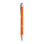 Goedkope aluminium pen met rubberen afwerking en zwarte inkt Glober kleur oranje