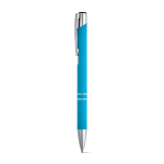 Goedkope aluminium pen met rubberen afwerking en zwarte inkt Glober kleur lichtblauw