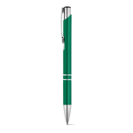 Aluminium balpen met drukmechanisme blauwe inkt kleur groen