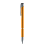 Aluminium balpen met drukmechanisme blauwe inkt kleur oranje