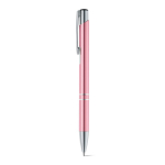 Aluminium balpen met drukmechanisme blauwe inkt kleur roze
