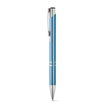 Aluminium balpen met drukmechanisme blauwe inkt kleur lichtblauw