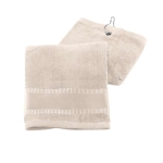 Gepersonaliseerde golfhanddoek met metalen haak 430 g/m2 Club kleur beige