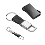 Leren sleutelhanger met logo en karabijnsluiting Metalclip diverse kleuren