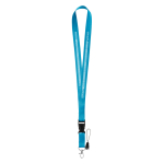 2 cm polyester keycord bedrukken met sluiting Doubleclip Plus kleur cyaan blauw afbeelding met logo 2