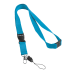 2 cm polyester keycord met dubbele clip sluiting Extra kleur cyaan blauw