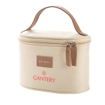Mooie toilettas met logo van microvezel en leer Clubstyle kleur beige afbeelding met logo