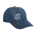 Pet laten bedrukken van denim en polyester materiaal Jeans kleur blauw afbeelding met logo