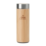 Thermoskan van staal en bamboe met bedrukking 400 ml TeaBoo kleur hout tweede hoofdweergave