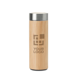 Thermoskan van staal en bamboe met bedrukking 400 ml TeaBoo kleur hout weergave met bedrukking