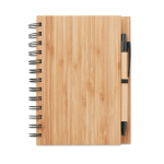 Gerecycled notitieboekje met pen en bamboe kaft A5 Bamboo kleur hout