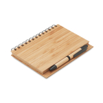 Gerecycled notitieboekje met pen en bamboe kaft A5 Bamboo kleur hout vierde weergave