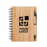 Gerecycled notitieboekje met pen en bamboe kaft A5 Bamboo weergave met bedrukking