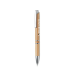 Eco pen van bamboe en aluminium met blauwe inkt Aster Bamboo weergave met bedrukking