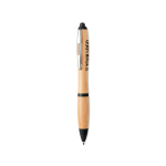 Bamboe pen met drukknop en ABS details Colorwood kleur zwart weergave met bedrukking