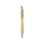 Bamboe pen met drukknop en ABS-details kleur mat zilver weergave met bedrukking