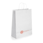 Goedkope witte papieren tasjes bedrukken 90 g/m2 Retail kleur wit afbeelding met logo