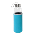 Glazen waterfles met roestvrijstalen dop en band, 520ml kleur lichtblauw