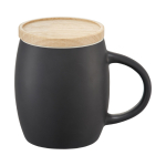 Keramieken mok met houten onderzetter of deksel 400 ml kleur wit tweede weergave