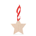 Houten ster met rood lint als kerstversiering Starwood kleur hout