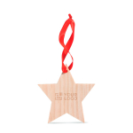 Houten ster met rood lint als kerstversiering Starwood kleur hout weergave met bedrukking