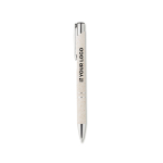 Eco pen met zilveren afwerking en blauwe inkt Aster Eco kleur beige weergave met bedrukking