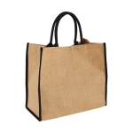 Bedrukte jute tas met klikkenbandsluiting Jute Edge kleur zwart