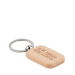 Rechthoekige houten sleutelhangers met logo Rectwood weergave met bedrukking